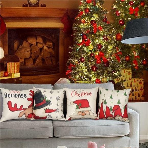 4Pcs Christmas Pillow Covers with Hidden Zipper Christmas Pillow Covers 18x18" - Picture 4 of 6